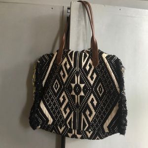 Black and White Woven Anthropologie Tote Bag